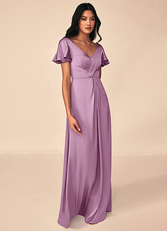 Azazie Soren Bridesmaid Dresses Wisteria A-Line Pleated Stretch Satin Dress image4