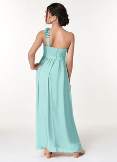 Azazie Flower Junior Robe Trapèze en Mousseline de soie Plissée Aqua image6