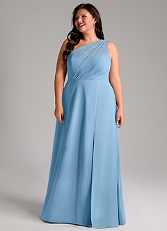 Azazie Phaedra Bridesmaid Dresses Steel Blue A-Line One Shoulder Chiffon Dress image14