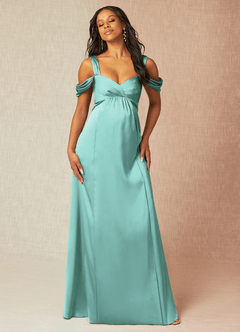 Azazie Rhea vestidos de dama de honor de maternidad Vestido de Corte En A Off The Shoulder Plisado Hasta el suelo Satén Elástico image4