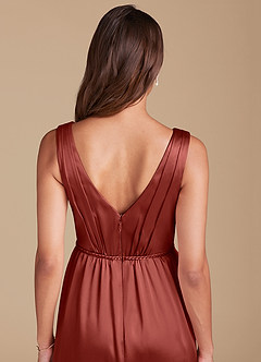 Azazie Tanicia Bridesmaid Dresses Terracotta A-Line Pleated Metallic Satin Dress image5