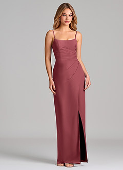 Azazie Calandra Bridesmaid Dresses Merlot Sheath Pleated Chiffon Dress image5