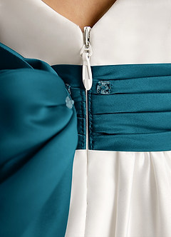 Azazie Sosie Flower Girl Dresses Ivory Ink Blue A-Line Pleated Matte Satin Dress image6