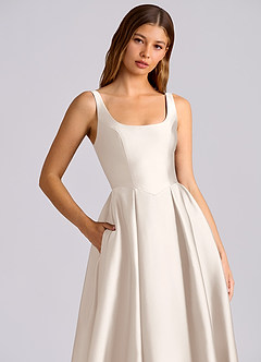 Azazie Amalie Bridesmaid Dresses White Alabaster A-Line Pleated Stretch Satin Dress image2