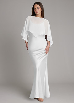 Azazie Ambra Bridesmaid Dresses White Mermaid Pleated Stretch Satin Dress image1