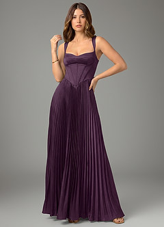 Azazie Avenelle Bridesmaid Dresses Plum A-Line Corset Stretch Satin Dress image4