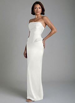 Azazie Harlow Bridesmaid Dresses White Sheath Corset Stretch Satin Dress image7