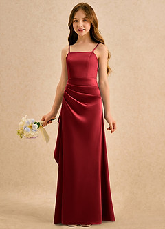 Azazie Cannoli Girls Formal Blumenmädchenkleider A-Linie Plissee Stretch-Satin Kleid Scharlachrot image3