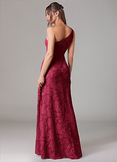 Azazie Ellianna Bridesmaid Dresses Burgundy A-Line One Shoulder Floral Burnout Dress image4