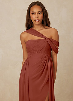 Christian Siriano Bridal for Azazie 1014 Bridesmaid Dresses Auburn A-Line Off the Shoulder Chiffon Dress image6