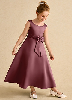 Azazie Eve Abiti da Ragazza di Fiori Abito A-Line in Raso Opaco Plissettato Rosa Del Deserto image3