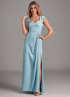 Azazie Laila Bridesmaid Dresses Moody Blue A-Line Sweetheart Neckline Stretch Satin Dress image3