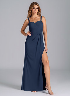 Azazie Micky Brautjungfernkleider A-Linie Herzausschnitt Gittergewebe Kleid Dunkelmarine image4