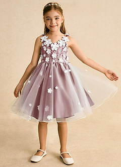 Azazie Junebug Flower Girl Dresses Ivory Amethyst Ball-Gown Lace Tulle Dress image8
