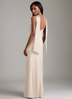 Azazie Cassiana Jurken voor bruidsmeisjes Jurk van Stretch Satijn met Zeemeermin Geplooid Wit Albast image2