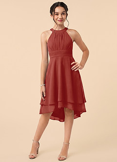 Azazie Linna Junior Terracotta A-Line Pleated Chiffon Dress image1