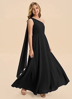Azazie Averie Junior Black A-Line Pleated Chiffon Dress image2