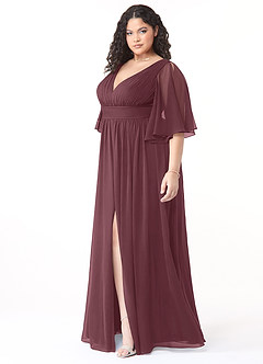 Azazie Temeka Robes de demoiselle d'honneur Robe Trapèze en Mousseline de soie Rayé Sangria image3