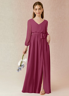 Azazie Angelica Junior Abito A-Line in Chiffon Plissettato Gelso image1