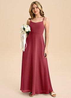 Azazie Shale Junior Vestido de Granada de Gasa de Corte en A con Lazo image5