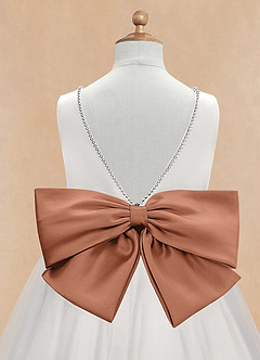 Azazie Seline Flower Girl Dresses Ivory Bronzer A-Line Bow Tulle Dress image9