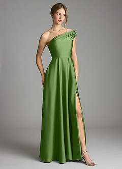 Azazie Melanie Vestidos de damas de honor Vestido de Albahaca de Satén Elástico de Corte en A con Vestidos sin tirantes image5