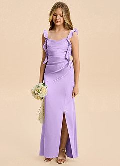 Azazie Jessamine Junior Lilac A-Line Ruched Stretch Satin Dress image6