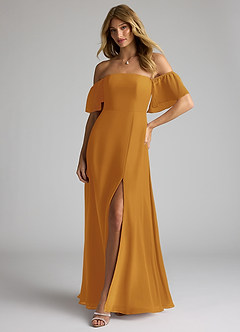 Azazie Sue Bridesmaid Dresses Butterscotch A-Line Off the Shoulder Chiffon Convertible Dress image3
