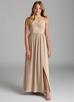 Azazie Zeya Junior Taupe A-Line Chiffon Dress image1