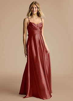 Azazie Oliana Bridesmaid Dresses Terracotta A-Line Pleated Metallic Satin Dress image4