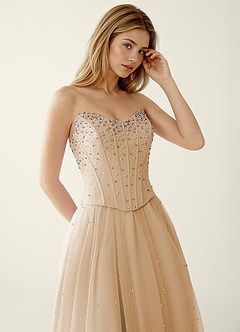 Maevego Champán Vestido de fiesta de dos piezas de tul con bordado de lentejuelas y pedrería image5