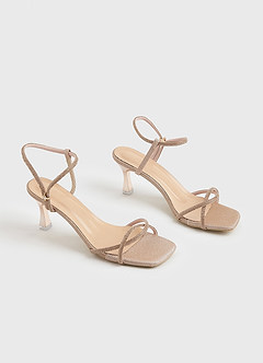 front Glitter and Metallic Ankle Strap Kitten Heels