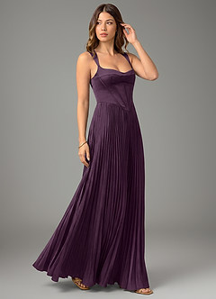 Azazie Avenelle Bridesmaid Dresses Plum A-Line Corset Stretch Satin Dress image5