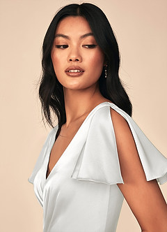 Azazie Soren Bridesmaid Dresses White A-Line Pleated Stretch Satin Dress image6