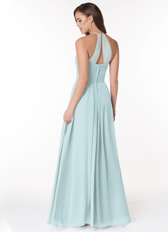 Azazie Ginger Bridesmaid Dresses Mist A-Line Halter Pleated Chiffon Dress image2