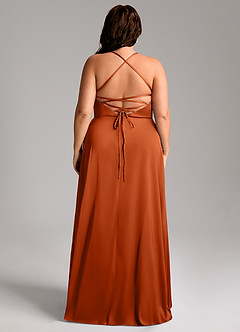 Azazie Mei Bridesmaid Dresses Burnt Orange A-Line V-Neck Stretch Satin Dress image13