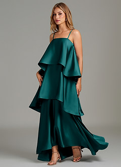 Azazie Azalea Robes de demoiselle d'honneur Robe Trapèze en Satin extensible Drapé Paon image3