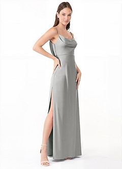 Azazie Alaija Abiti da Damigella Abito Sirena in Raso Elasticizzato Spacco Laterale Argento image3