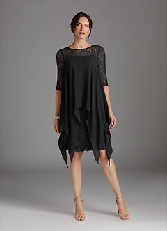 Azazie Flo Mother of the Bride Dresses Black A-Line Lace Chiffon Dress image9