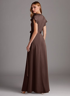 Azazie Nico Final Sale Agave A-Line V-Neck Stretch Satin Dress image5
