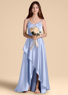 Azazie Prisha Junior Robe Trapèze en Satin extensible Plissée Eis image6