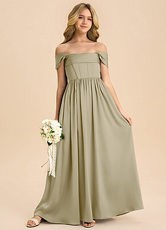 Azazie Hattie Junior A-Linie Plissee Stretch-Satin Kleid Moosgrün image3