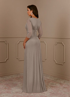 Azazie Annetta Mère de la mariée Robes Robe Trapèze en Maille Col en V à manches longues Taupe image6