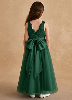 Azazie Cinna Flower Girl Dresses Dark Green A-Line Lace Tulle Dress image2