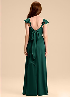 Azazie Everett Junior Vestido de Esmeralda de Satén Elástico de Corte en A con Lazo image2