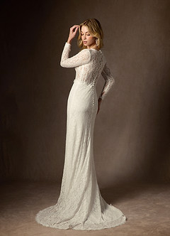 Azazie Indie Wedding Dresses Cream Sheath V-Neck Tulle Dress image3