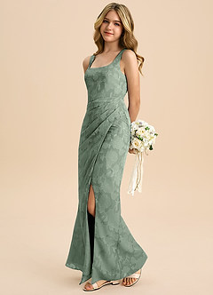 Azazie Mero Junior Robe Fourreau en Blumen-Burnout Plissée Matcha image1