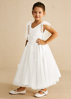 Azazie Minia Flower Girl Dresses Ivory A-Line Bow Matte Satin Dress image5