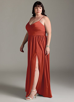 Azazie Zeya Bridesmaid Dresses Rust A-Line Pleated Stretch Satin Dress image13