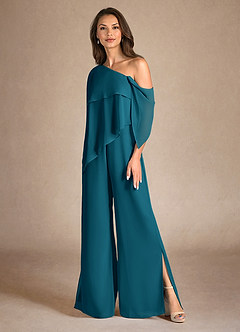 Azazie Halima Mother of the Bride Dresses Ink Blue Jumpsuit/Pantsuit Side Slit Chiffon Dress image6